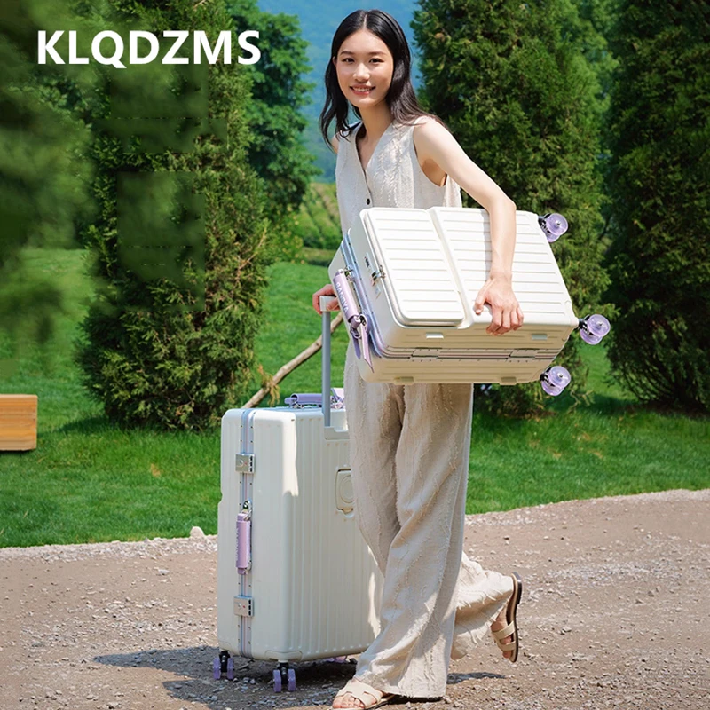 

KLQDZMS Aluminum Frame Suitcase 20 Inches Boarding Box 24"26"28" Front Opening Trolley Case Large Capacity Laptop Luggage