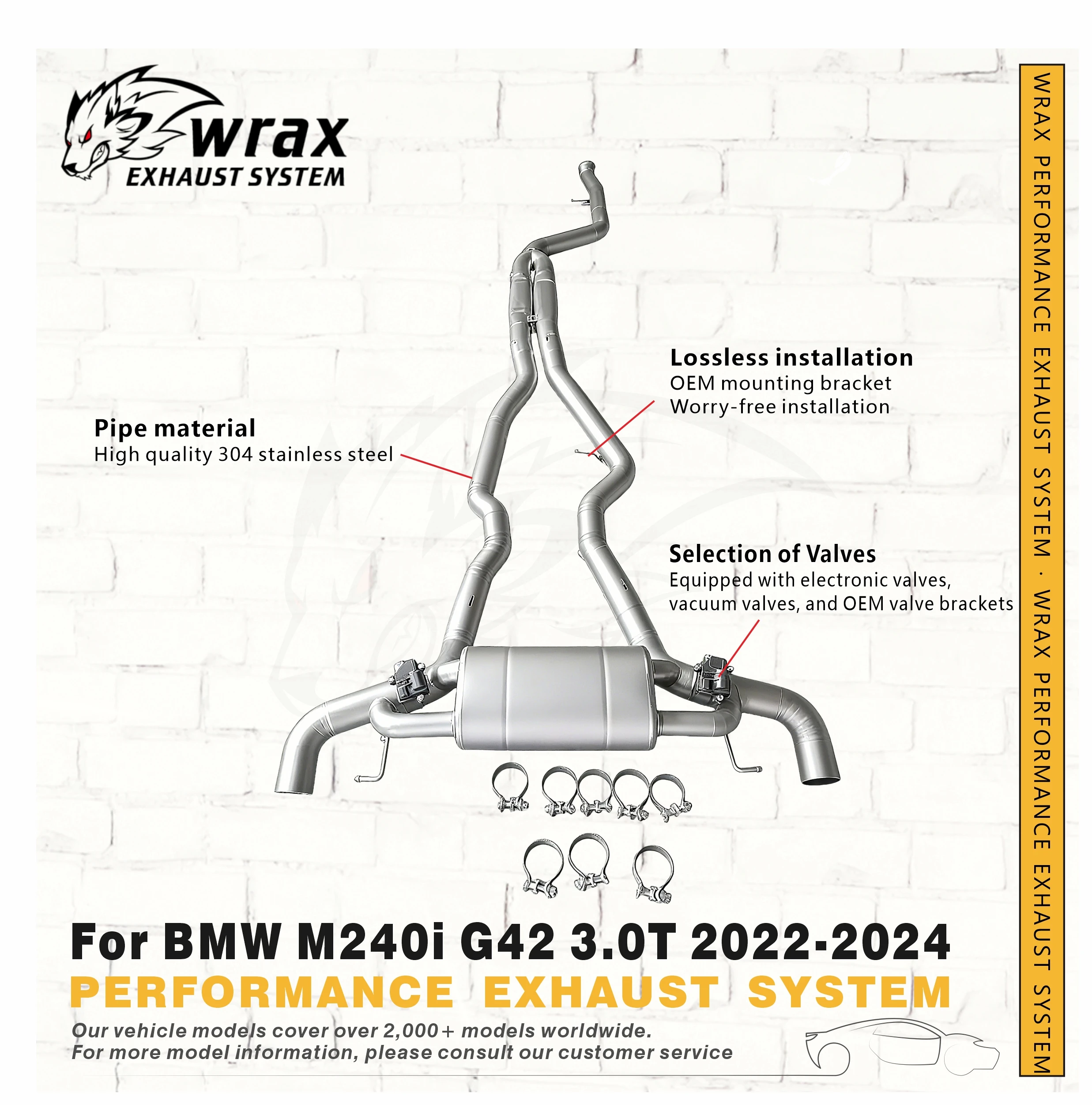 

WRAX Performance Exhaust for BMW M240i G42 3.0T 2022-2024 SS Catback with Wireless Remote Valve Enhance the Exhaust Note Quality