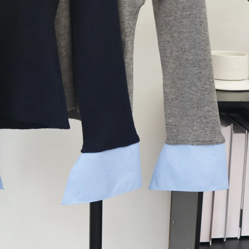 Polo-Kragen Kontrast-Patchwork Koreanische T-Shirts Langarm Fake Zweiteiler Trend-Oberteile Mode Büro Frühling Herbst Damenbekleidung – Detail 5