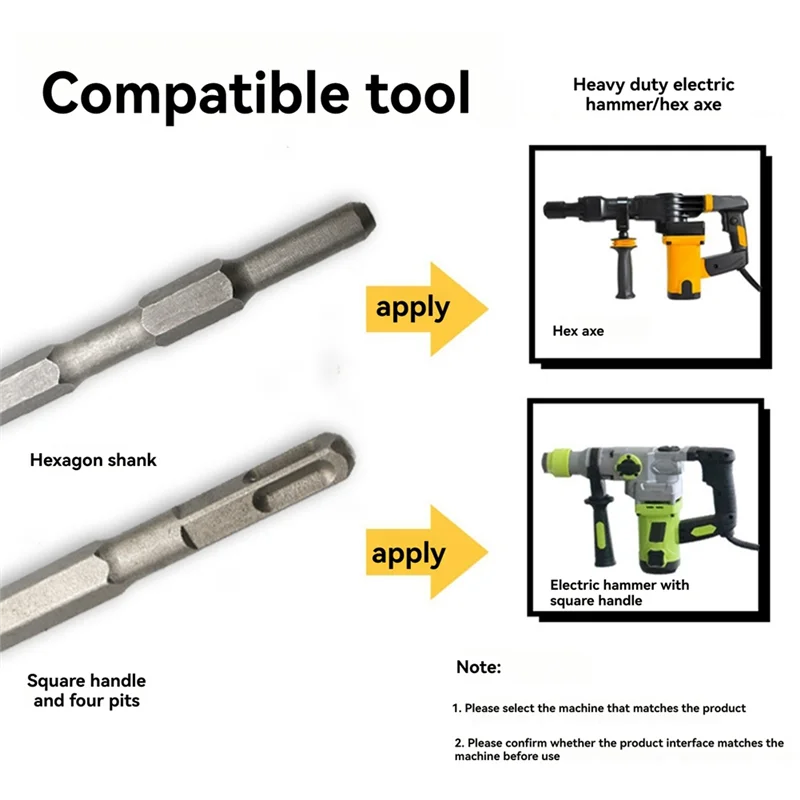 

AB15-5PCS Electric Hammer Pick Scraping Chisel Slotting Drilling Masonry Concrete Drill Bit Tile Flat Point Chisels Square Handl