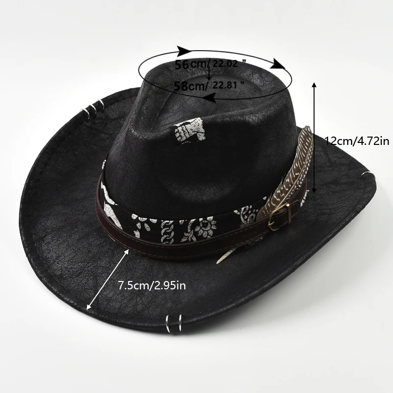 Vintage Kunstleder Western Cowboy Hut für Männer handgemachte Gentleman Jazz Hüte Panama Cowgirl Hut Sombrero Hombre – Detail 2