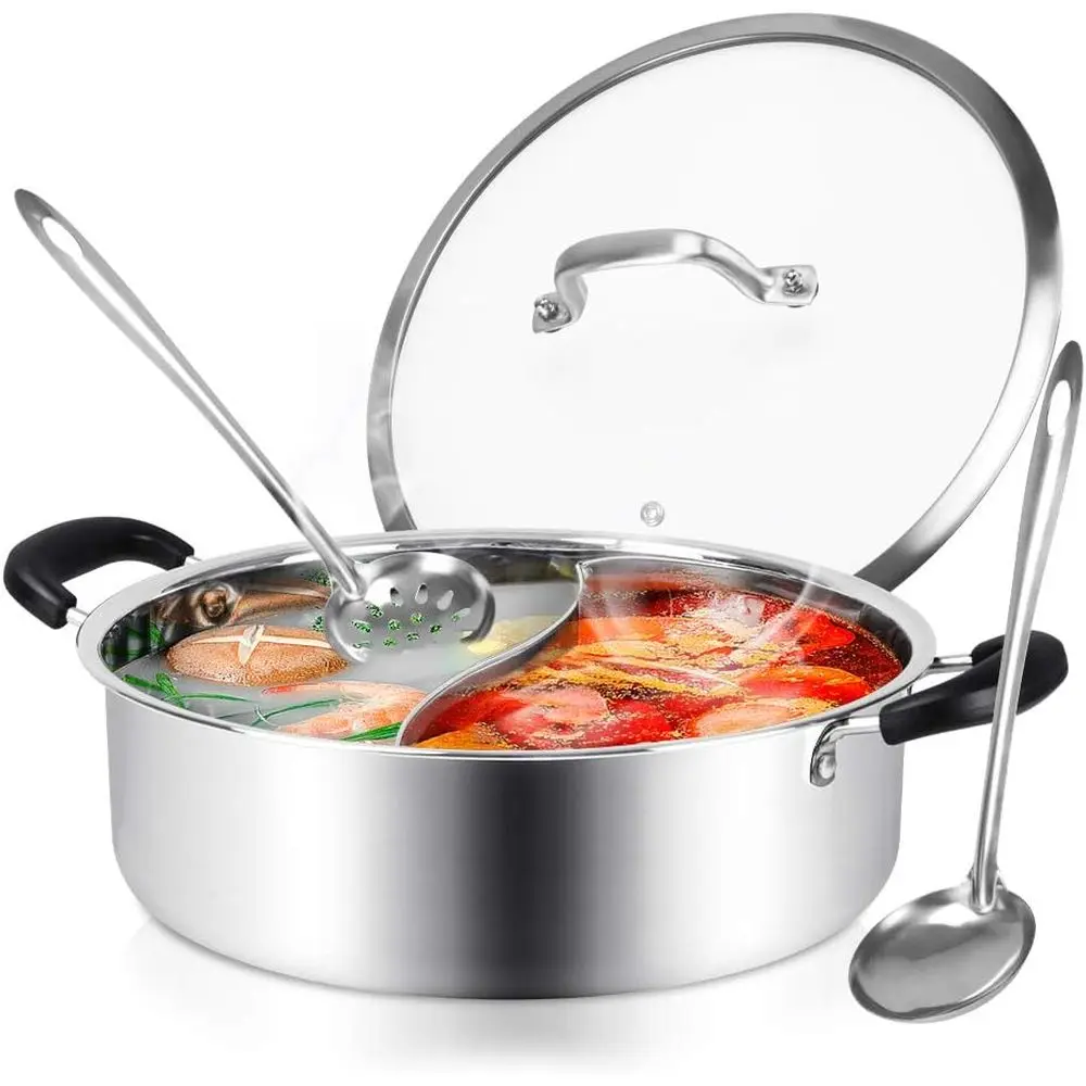 

Hot Pot with Divider, Shabhabu Hot Pots ood Grade StainlSteel Chinese Dual Sided Pot Set or Induction Cooktop Gas Stove