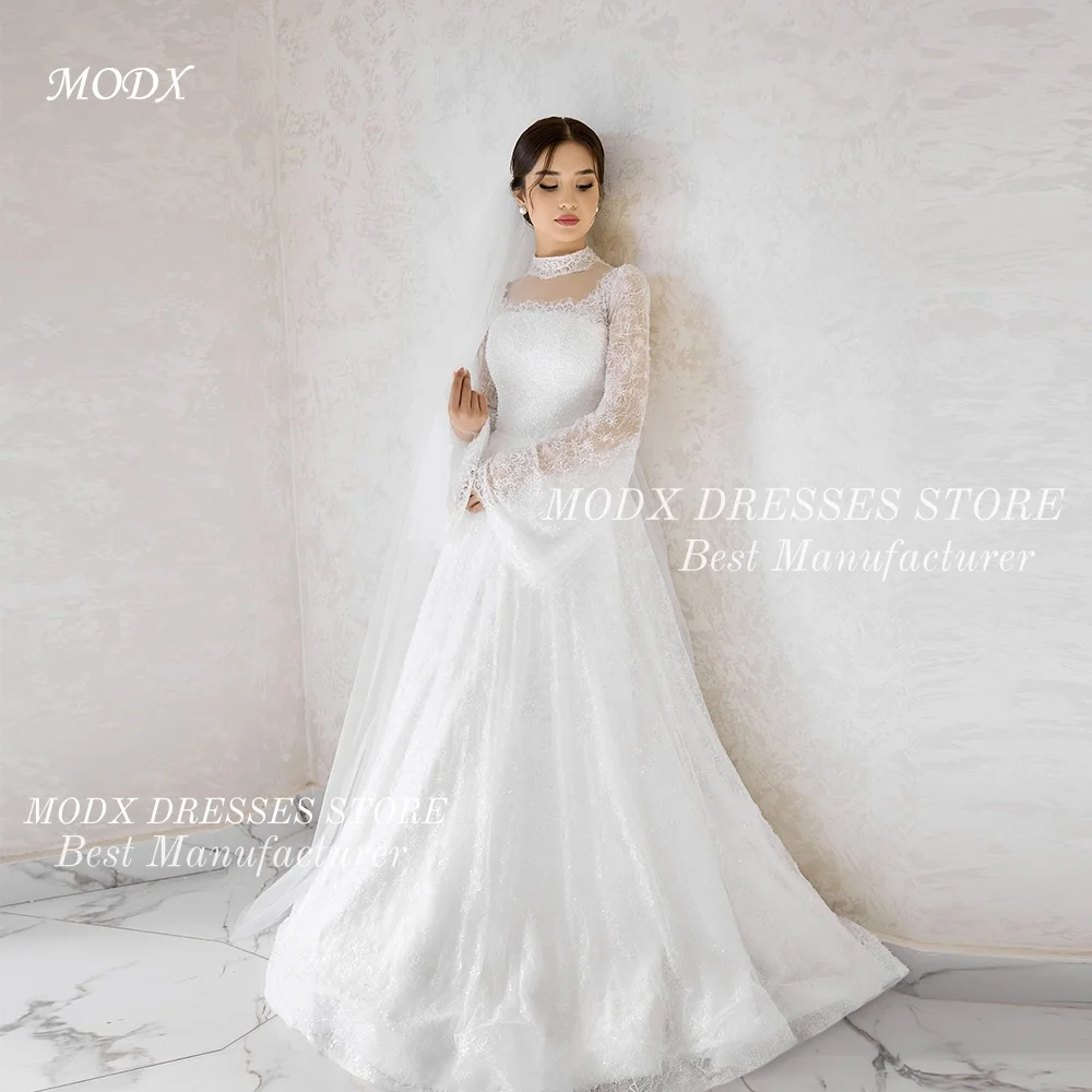 Modx luxo rendas gola quadrada vestido de casamento mangas completas vestido de noiva até o chão personalizado vestidos novias boda feminino