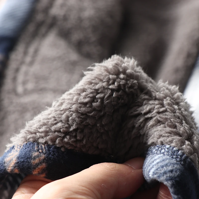 Thiened Fce gefütterter karierter Lammfell-Irt-Mantel für Paare, Winter, warm, lässig, koreanische Version, quadratischer Kragen, Knopf-Clo...