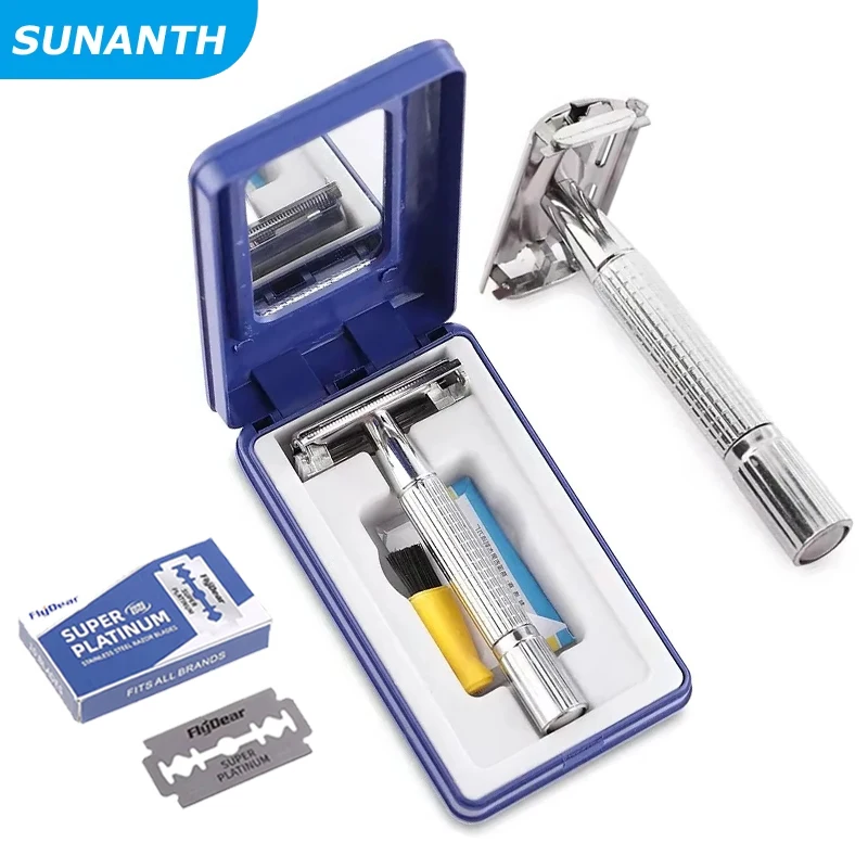 

Набор бритв с двойным лезвием, классическая традиционная безопасная бритва для мужчин, безопасная бритва для бороды для парикмахера, аксессуары для укладки, инструменты