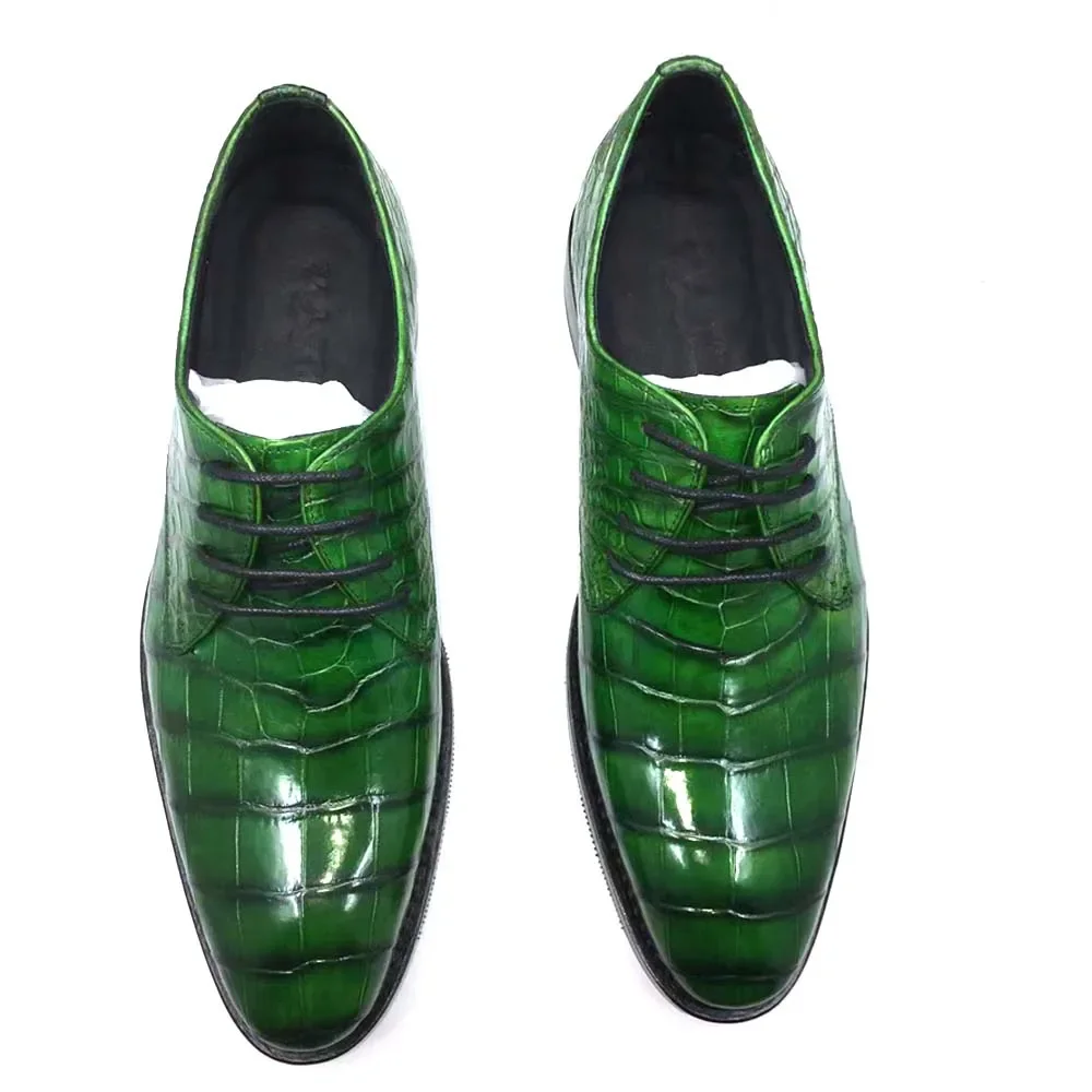 hulangzhishi new male formal  men crocodile leather shoes green color rubbing spring