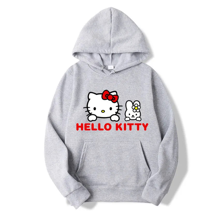 Hello Kitty Cartoon Anime Women Pullover Tops Spring Autumn Men Hoodie 2024 New Fashion Sports Couple Sweatshirt Clothes