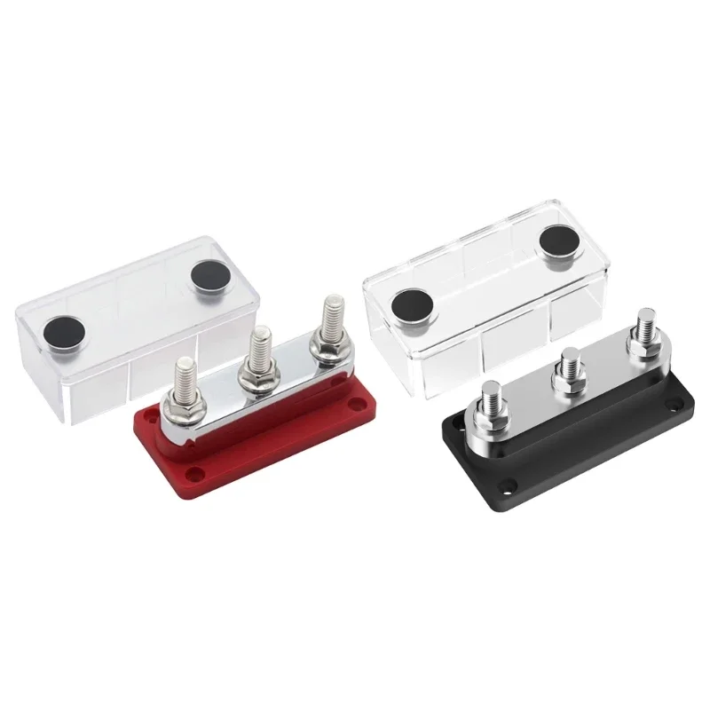 

600A Bus Bar 3-Stud (3/8") M10 High Current Copper Busbar Terminal Block Battery Ground Distribution Block DC 12-48V with Cover