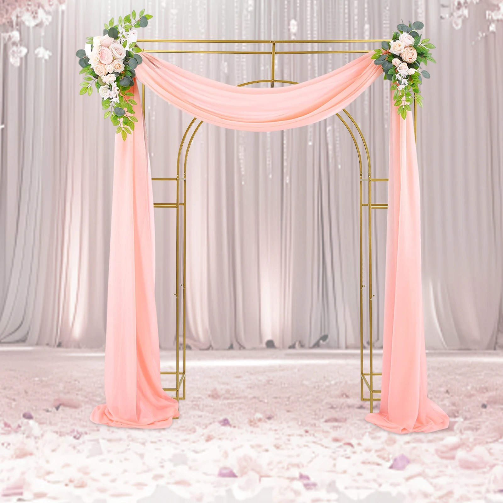 Stojak na łuk ślubny 2,4 m, złoty, metalowy, ze stali węglowej, wytrzymały, do samodzielnego montażu, obciążenie 20 kg, na imprezy świąteczne/komercyjne