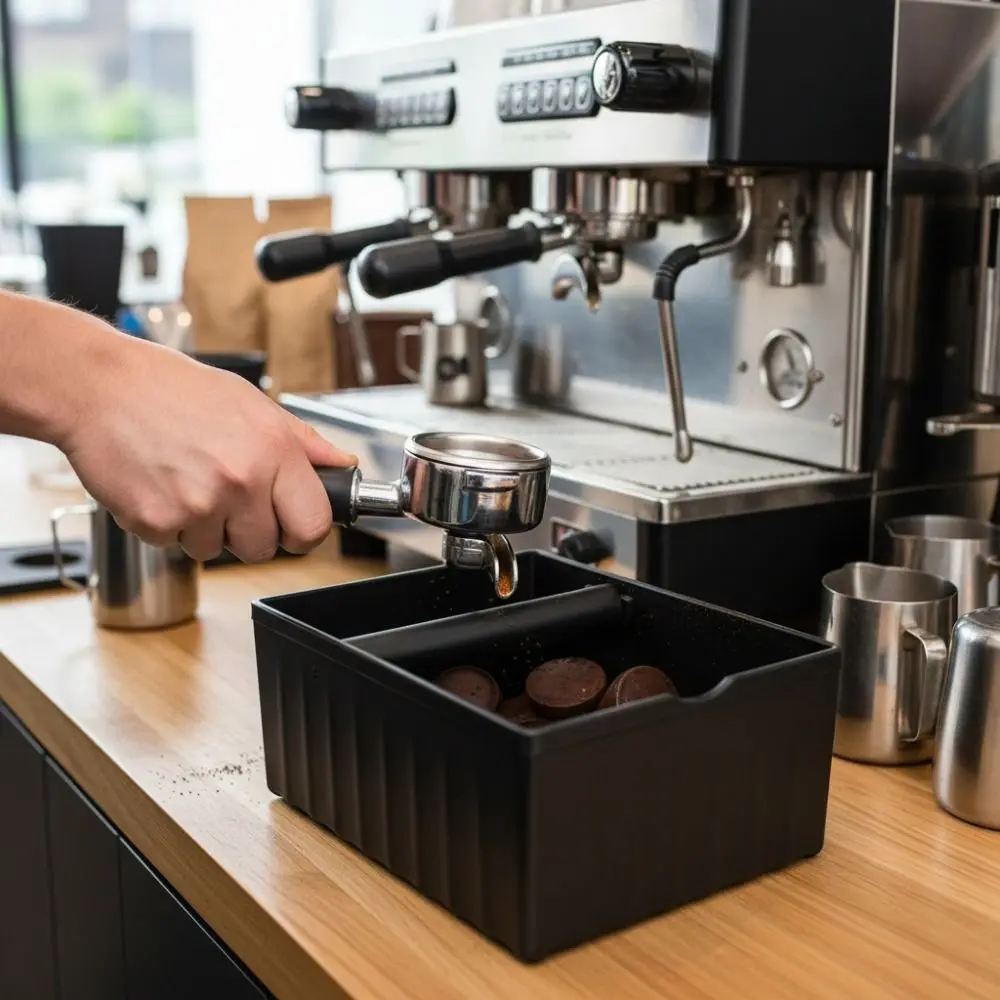 Rectangular Coffee Grounds Tapping Box Large Capacity with Tapping Rod Coffee Knock Box Anti Slip Base Stable