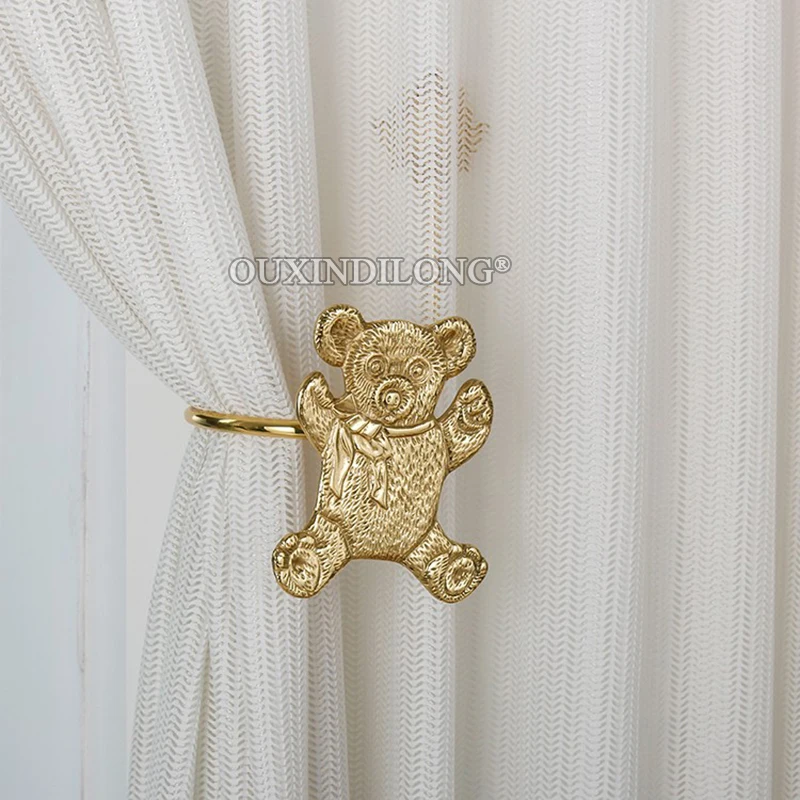 High-end Luxury 1Pair Solid Brass Little Bear Drapery Holdback Curtain Wall Tie Back Hooks Home Decorative Hardware