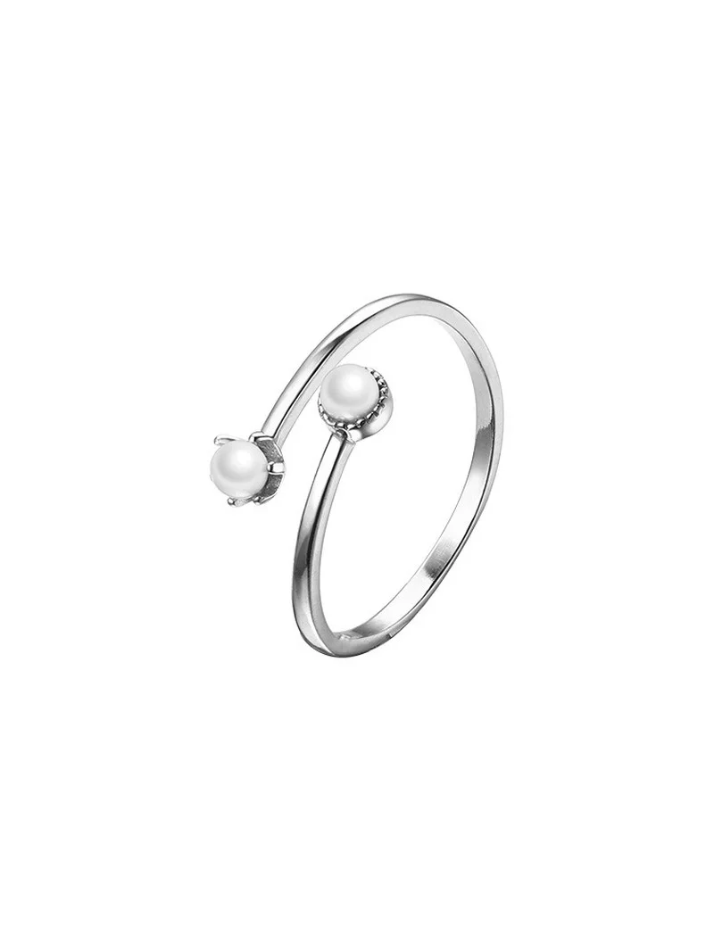 CIAXY Silver Color Pearl Rings for Women Open Adjustable Ring French Luxury Retro Jewelry Party Gift