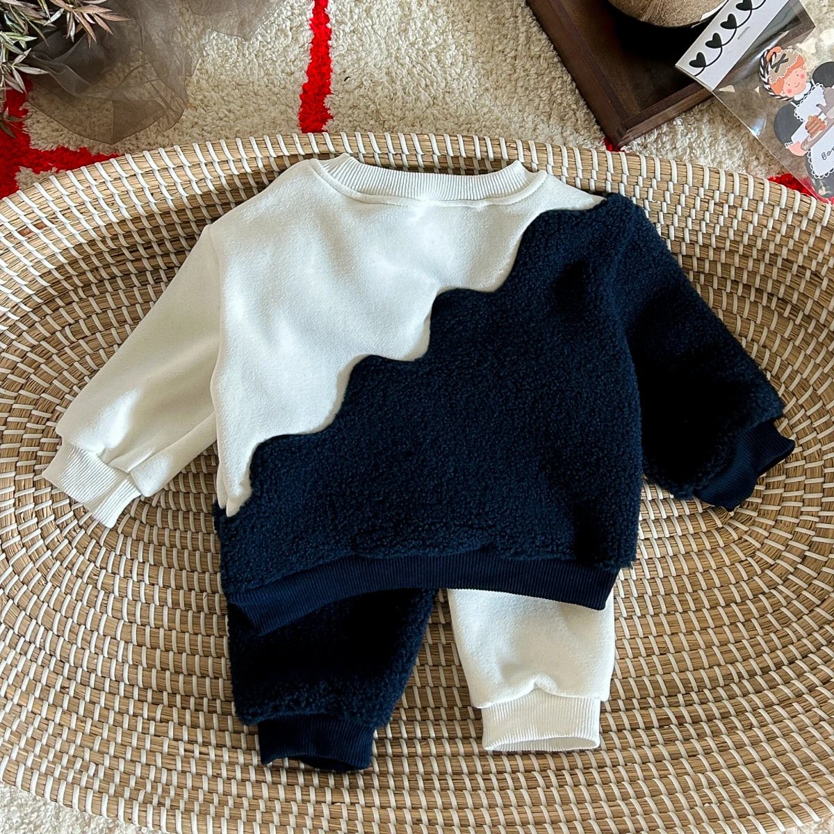 0-3Y Newborn Boy Set Baby Clothes Winter Kids Clothing Thicken Flanne Infant Suit Outfits Blue White Splic Tops+Pants Cause Wear