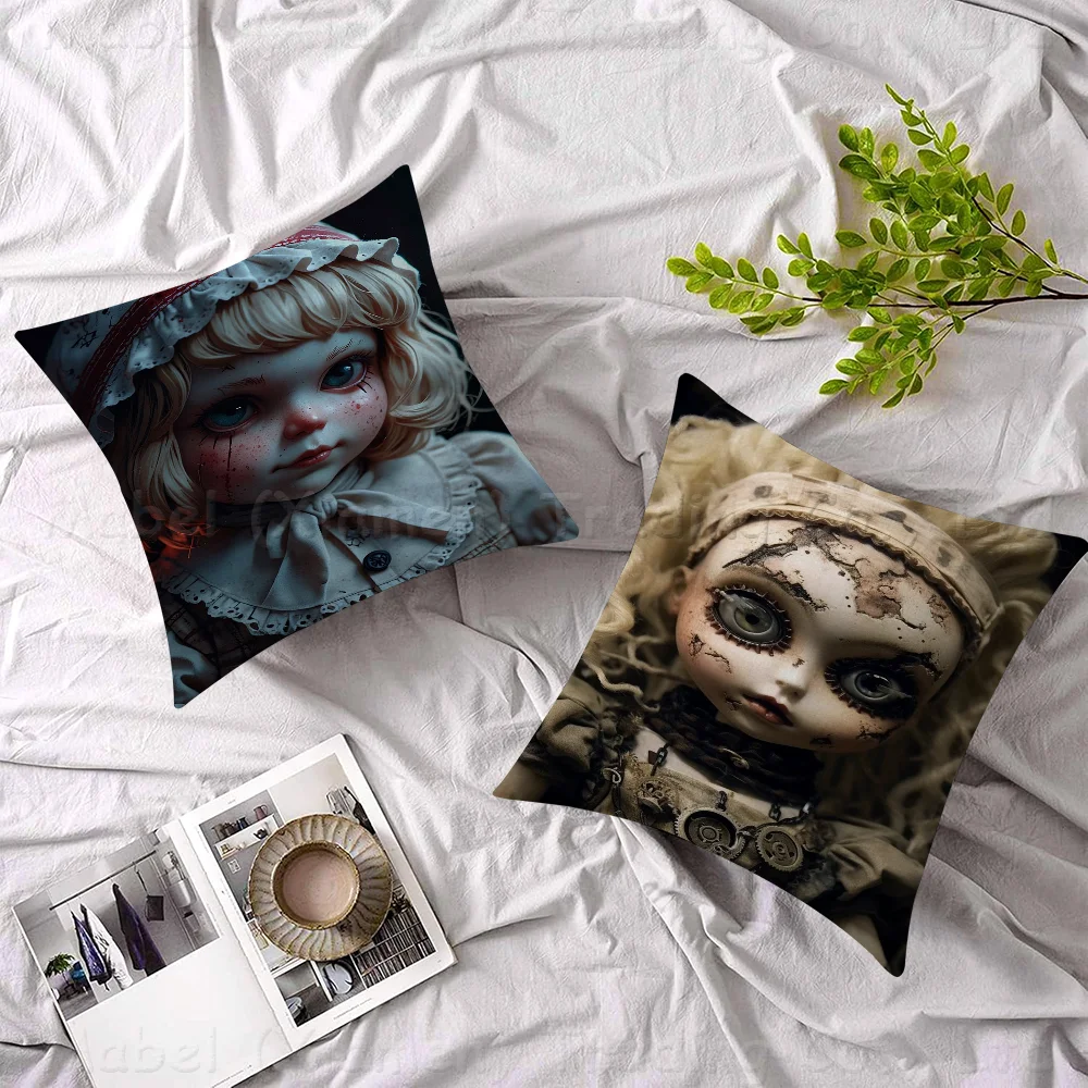 Horror Spooky Weird Little Girl Dolls Cushion Cover Pillow Cover Decor Pillowcase Printed Cushion Case For Couch