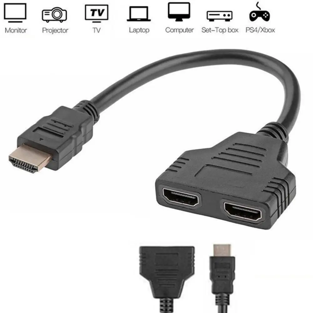 HDMI Splitter Cable Male 1080P To Dual HDMI Female 1 To 2 Way HDMI Splitter Adapter Cable One Male To Two Female Port Converter