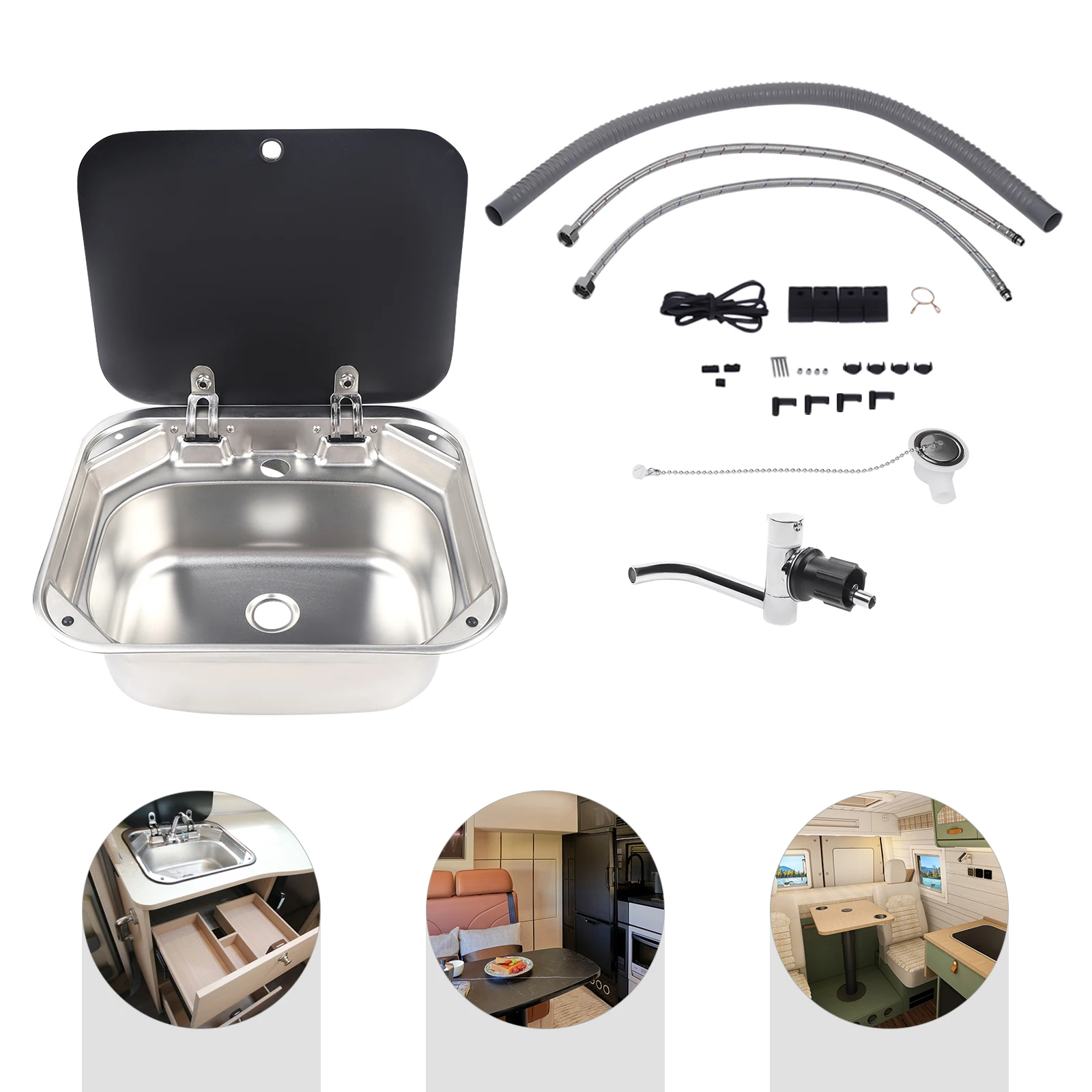

Кухонная раковина для автофургона Cafe Bar со складным краном и крышкой, раковина для ручной умывальника из нержавеющей стали с одной чашей, раковина с крышкой