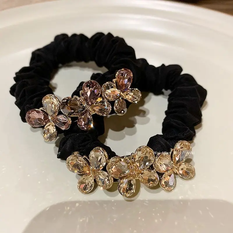 

New Butterfly Rhinestone Hair Tie Elastic Scrunchie Elegant Ponytail Fashion Bun Rope Versatile Hair Accessories for Women