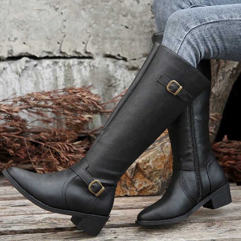 Hot Sale Women's Shoes Pointed Tip Women Mid Calf Boots Plus Size Chunky Heel Casual Shoes Comfortable Women Boots Trend Zapatos