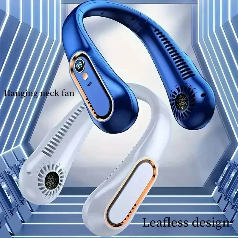 مروحة رقبة ممتازة خالية من الشفرة - مبرد محمول بدون استخدام اليدين مع شاشة رقمية، 5 أوضاع للرياح، قابل لإعادة الشحن عبر USB للاستخدام في الصيف