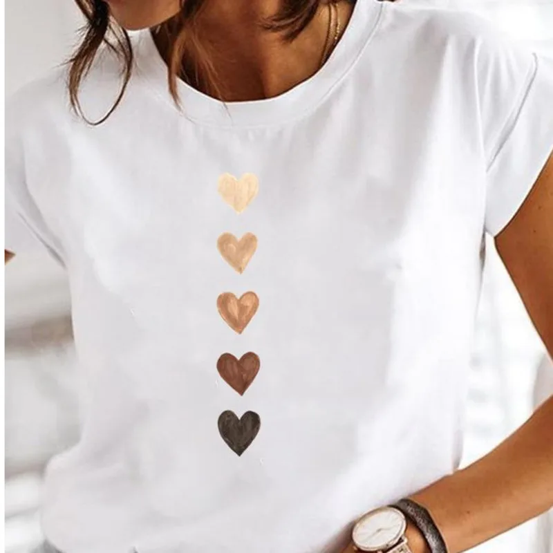 

Short Sleeve Casual T-Shirts Ladies Fashion Female Graphic Tee Love Heart T-Shirts Watercolor Sweet Print Summer T-Shirts