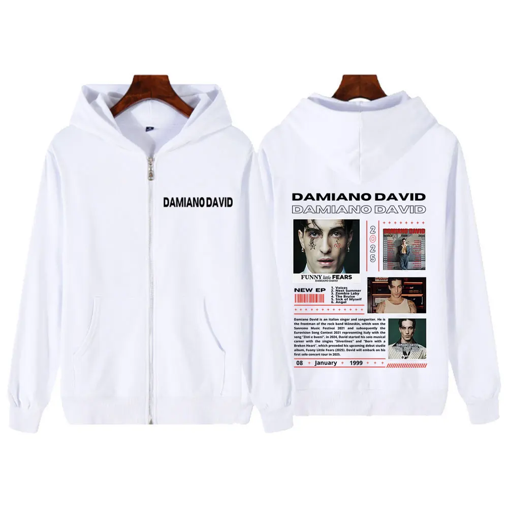 Divertente album di Little Fears Damiano David World Tour 2025 Felpe con cappuccio Moda uomo Felpe con zip Giacche casual vintage hip-hop