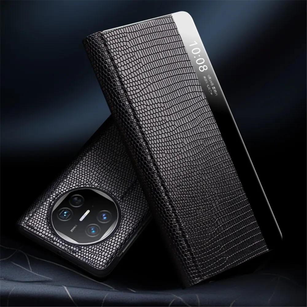 Genuine Real Lizard Skin Leather Flip Case for Huawei Mate X3 X5 Business Holder Cover