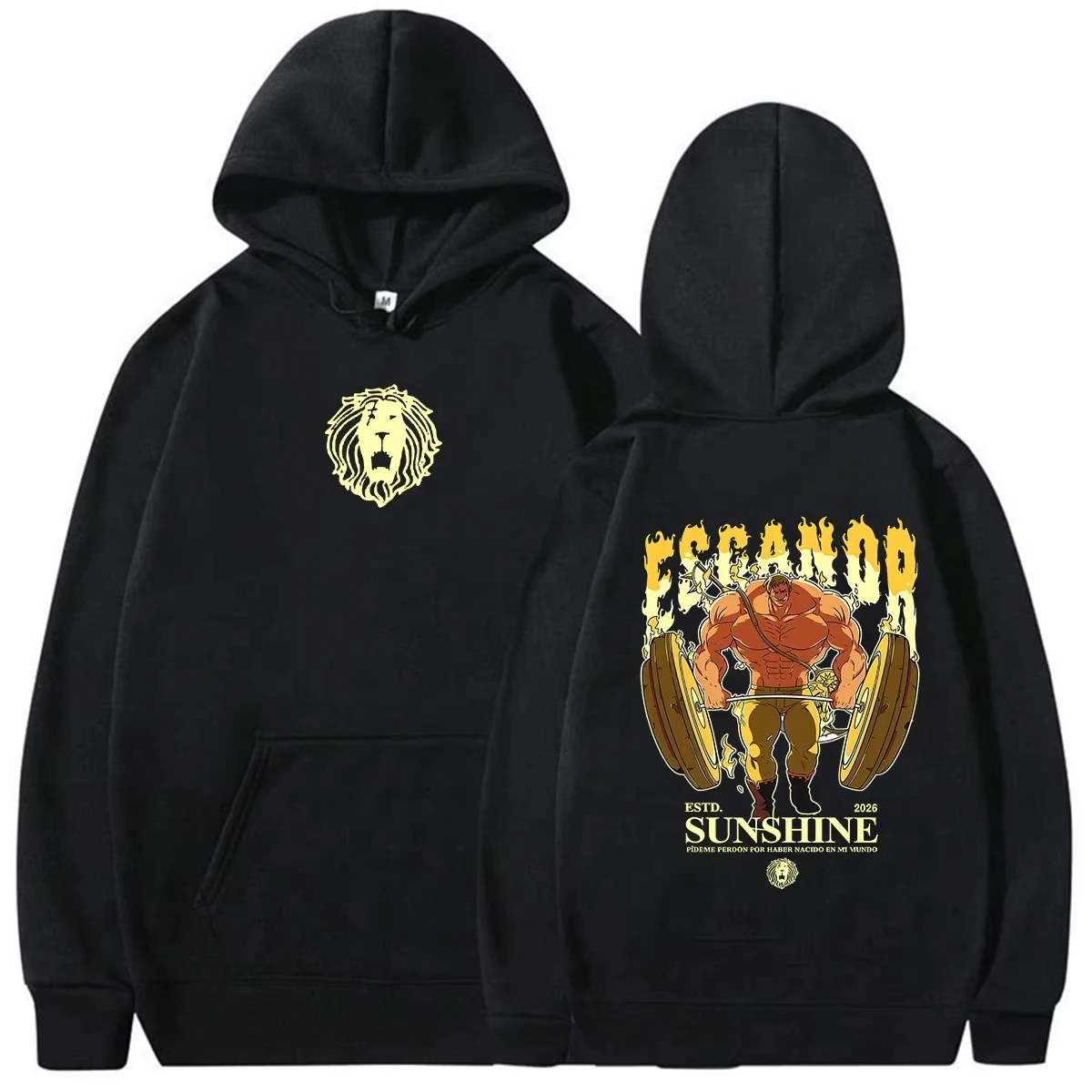 Seven Deadly Sins Escanor Anime Front & Back Print Hoodie Japanese Unisex Retro Harajuku Hoodie Perfect for Commute & Loungewear