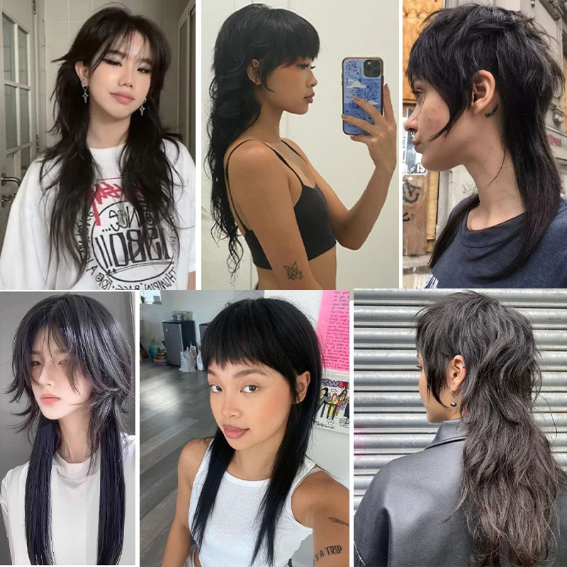 Wolf Tail Mullet Fish Head Wig, Anime preto, sintético, adequado para meninos e meninas, perfeito para Halloween e Natal