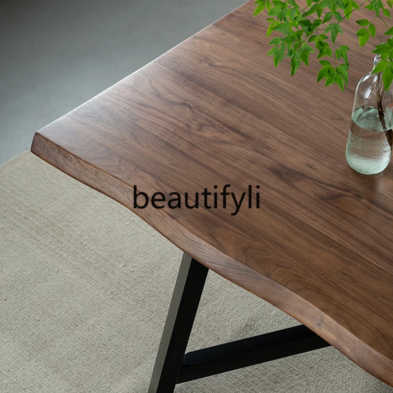 North American black walnut dining table, all solid wood Nordic logs, natural edge modern minimalist workbench