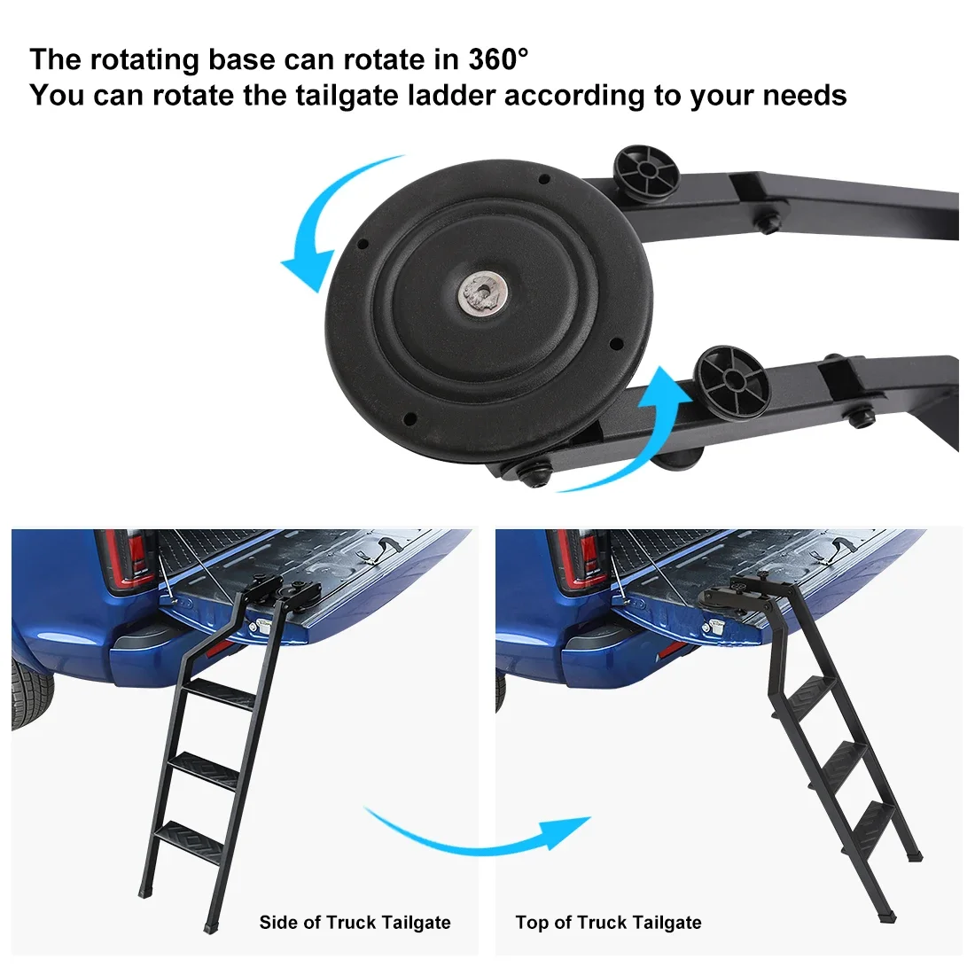 360° Rotated Foldable Universal Tailgate Ladder Step Fits Bed Heights 90cm 35 Inch For Ford Ranger T6 T7 T8 2012 -2022 Wildtrak