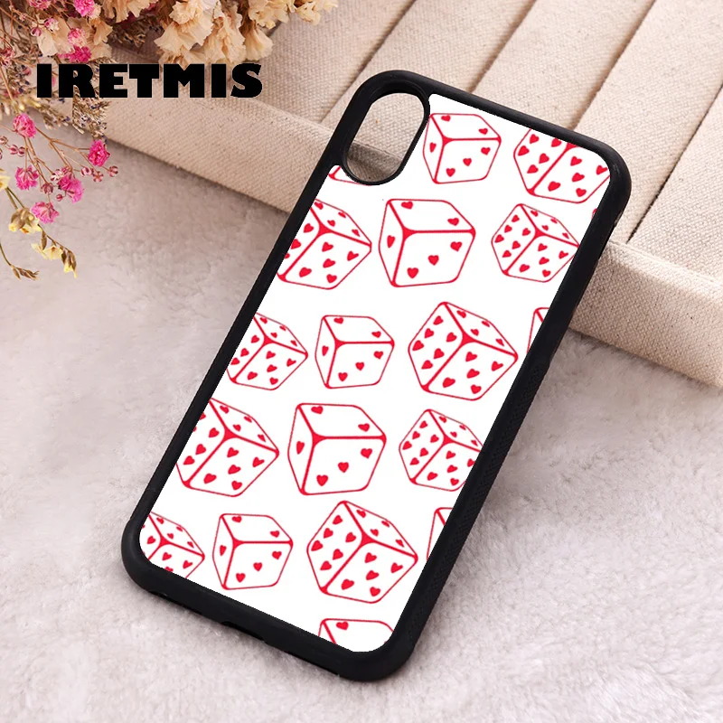 Iretmis Phone Cover Case For iPhone X XS Max XR 11 12 13 PRO MINI 14 15 16 Plus Rubber Silicone Heart Dice