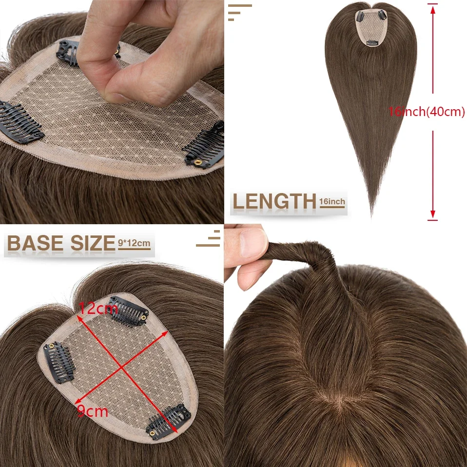 S-noilite-extensiones de cabello Natural con Clip, 9x12cm, gancho de mano humano, postizo, pelucas con Clip de pelo inverso de 10 '16'