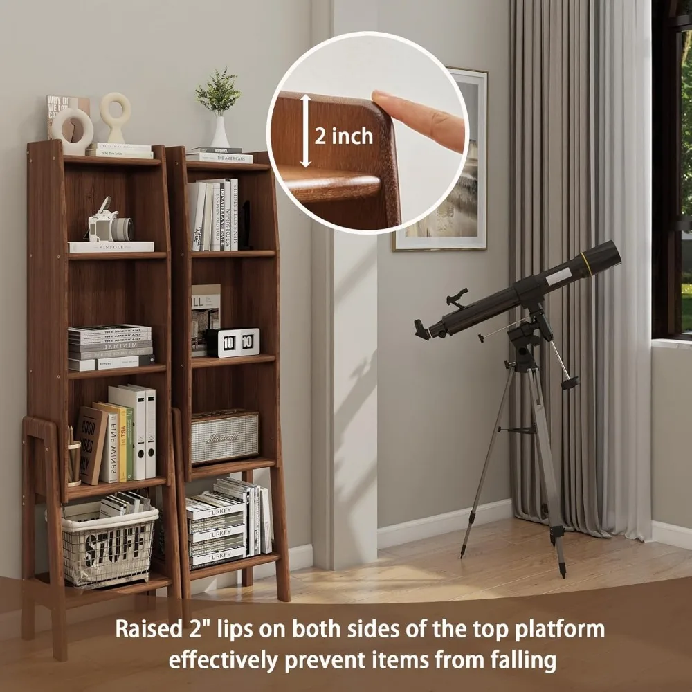 خزانة كتب مدمجة ذات 4 أرفف لمنتصف القرن للمساحات الصغيرة، وحدة عرض تخزين مفتوحة لديكور المنزل في غرفة المعيشة