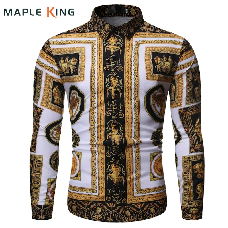 Camisa real de lujo a la moda de estilo coreano para hombre, camisa con estampado Floral barroco para hombre, camisa de vestir informal ajustada para hombre