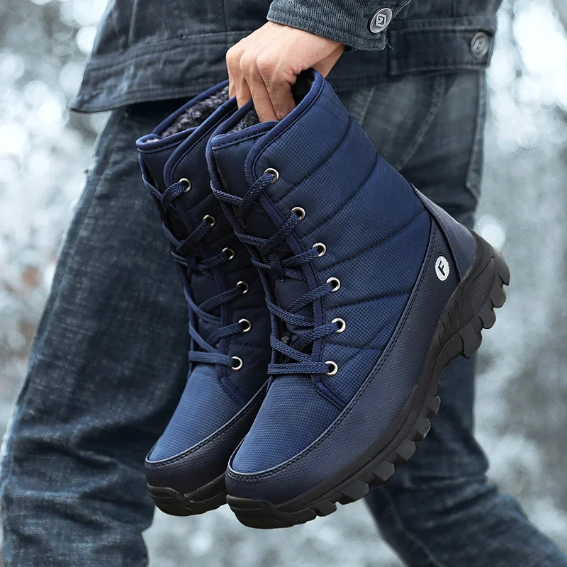 Botas de nieve para hombre, zapatos de felpa gruesa, impermeables, antideslizantes, mantienen el calor, talla grande 46, para exteriores, invierno, novedad