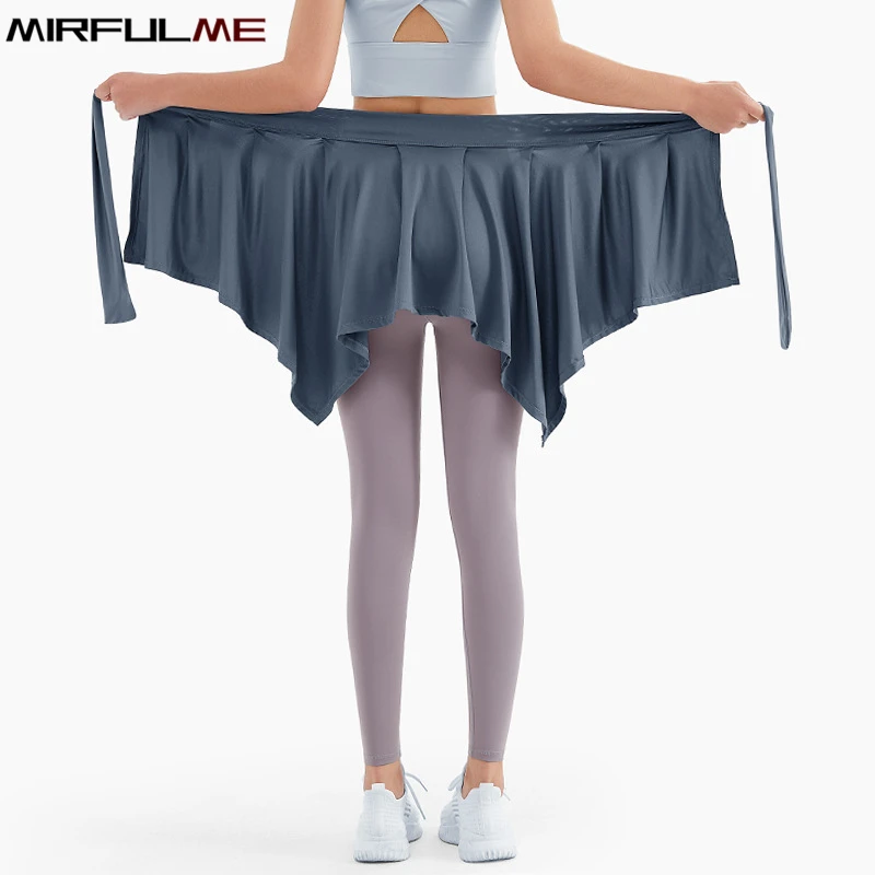 Women Sports Yoga Skirt Bandage One-Piece Short Skirts Hip Covering Towel Pantskirt Ballet Dance Culotte Girls Gym Workout Dress