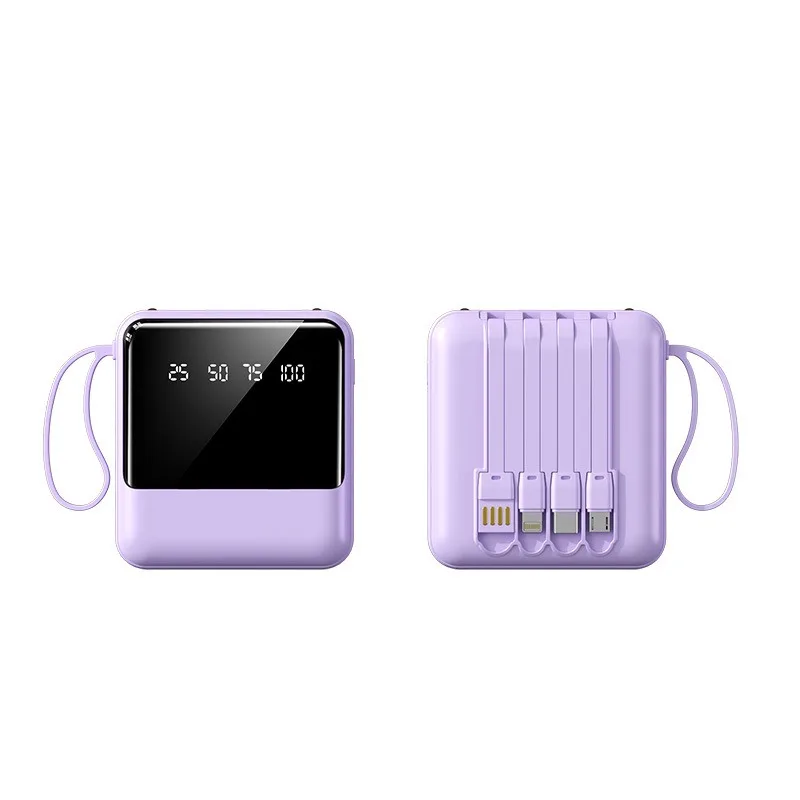 Mini Portable Power Bank with 20000mAh Large Capacity and Built-in Cable