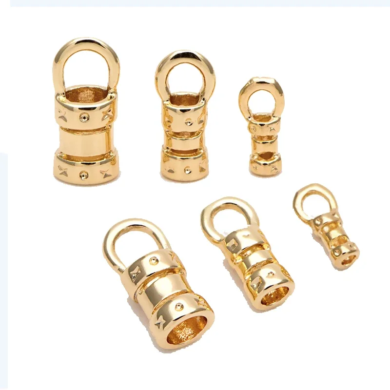 

20Pcs Brass 18K Gold Plated Crimp End Caps with Loop Cord Tube Barrel Ends Cap for Leather Cords And Chains Diy Jewelry Making