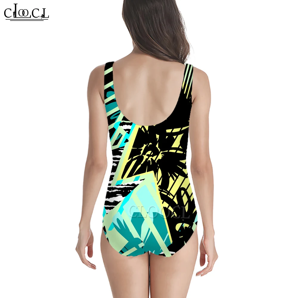 CLOOCL Women's Swimming Suit Trendy Graphic Print Bathing Suit Push Up Backless Monokini One-Piece Beach Suits Summer Sportswear