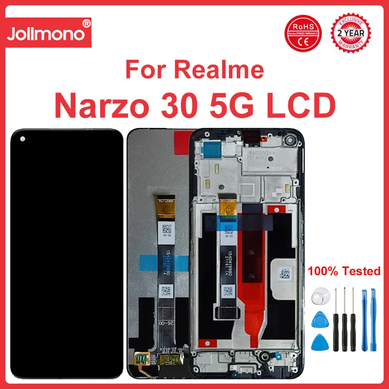 For Realme Narzo 30 5G RMX3242 LCD Display Touch Screen With Frame Digitizer Assembly Replacement Parts