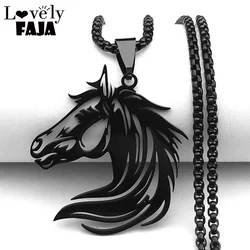 Fashion Black Horsehead Pendant Necklace for Women Men Stainless Steel Animal Hollow Out Hip Hop Necklaces Friendship Jewelry