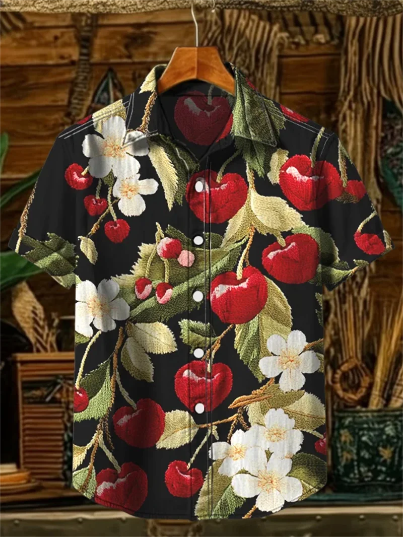 New 3D printed ukiyo-e cat pattern men's shirt summer casual short sleeved top men's button up shirt men's street