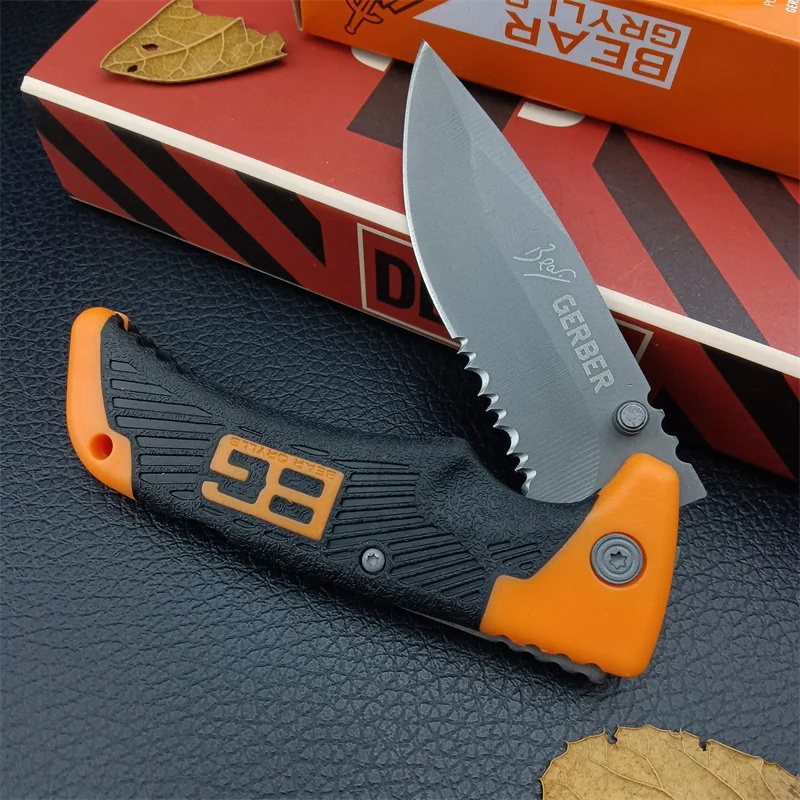 GB Medium fold rubber handle 8Cr13Mov Handle Outdoor wild Save Rescue hunting Tactics EDC pocket folding knife