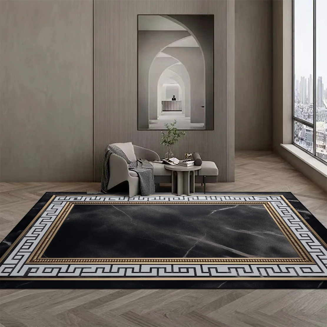 Luxury Style Living Room Black Rugs Room Decor Floor Mats Lounge Non-slip Large Area Carpet Bedroom Lint-free Carpets Washable