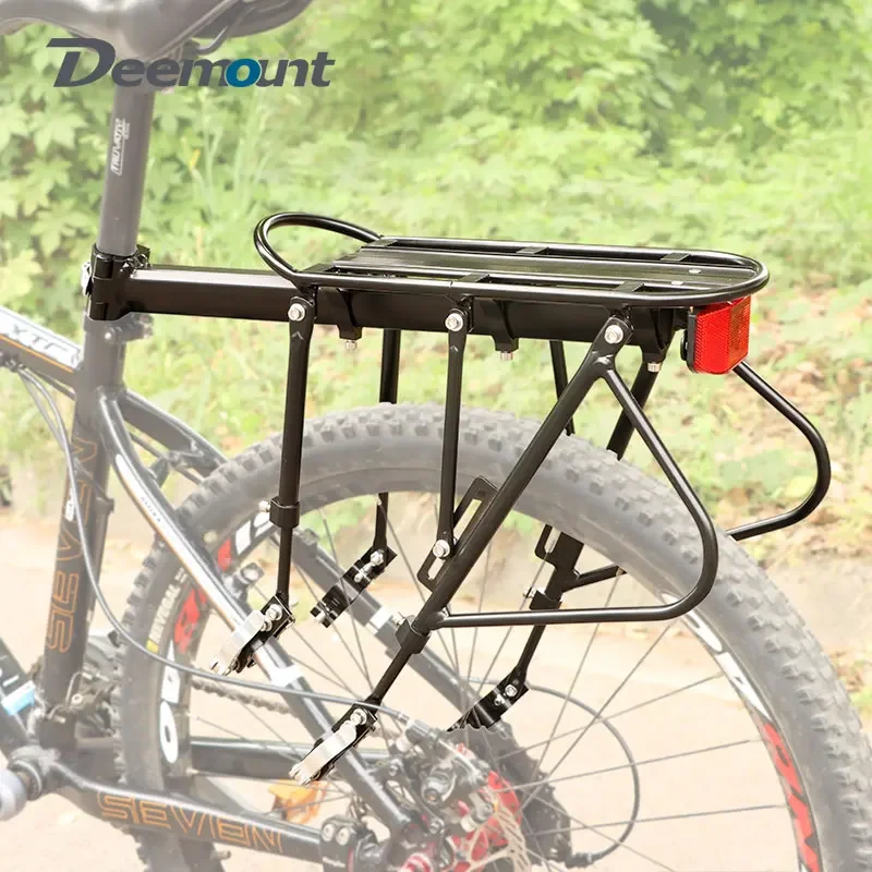 100KGS Capacity Bicycle Luggage Carrier Quick Mount MTB Cargo Rack Stand Cycling Equipment W/ Rear Light Mount 24-29’’ Bike Fits