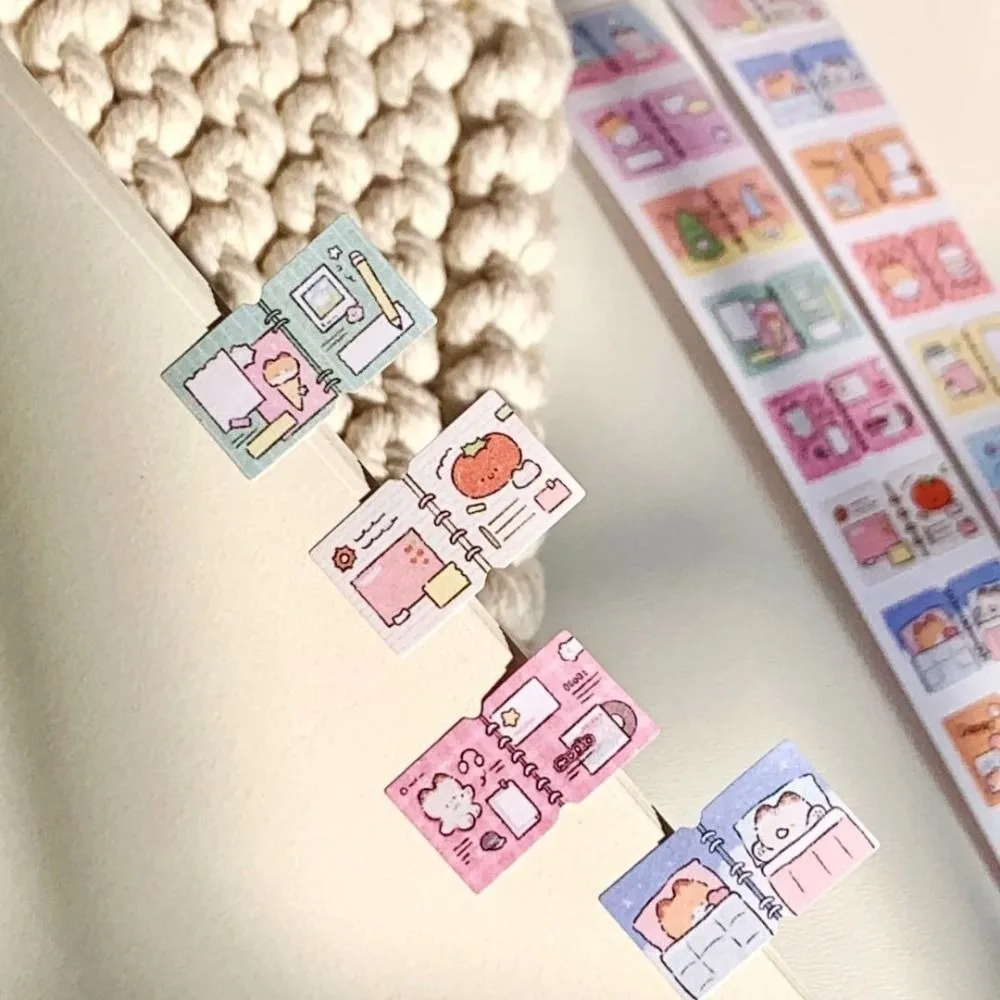 200Pcs/Roll Cute Kitten Label Sticker DIY Scrapbooks Cartoon Index Tabs Removable Gift Classification Tags Student Supplies