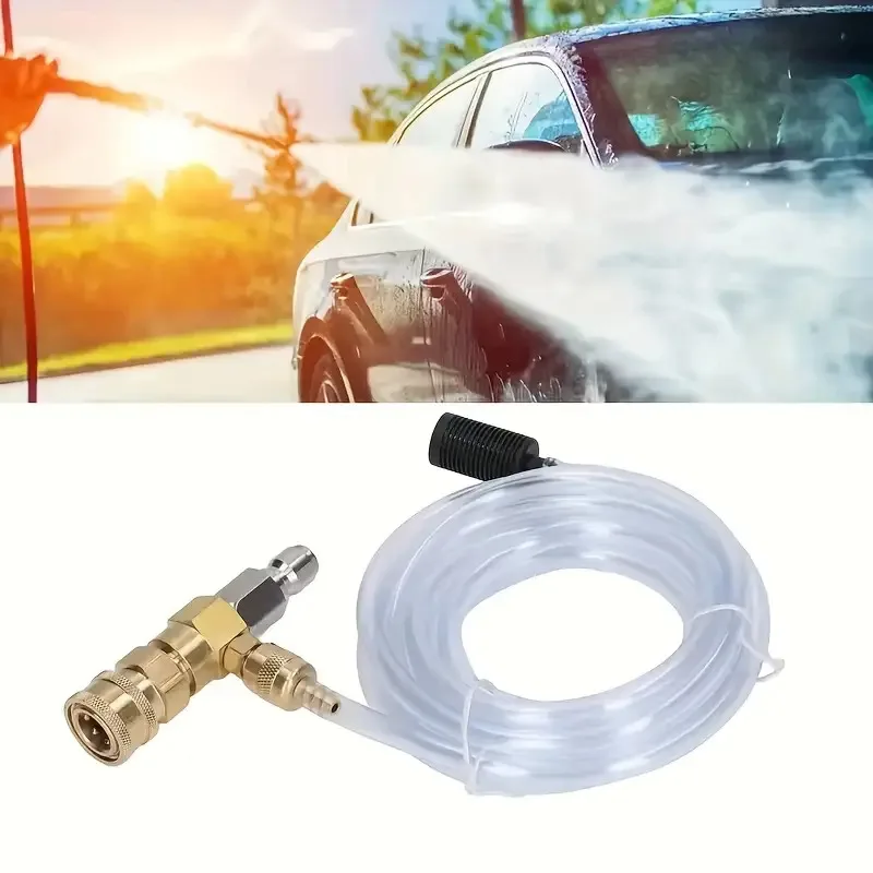 

High-Pressure Car Wash Injector Kit - 4000PSI, Adjustable Soap Dispenser w/ Long Hose, 1/4" Nozzle Quick Connect Brass Tip