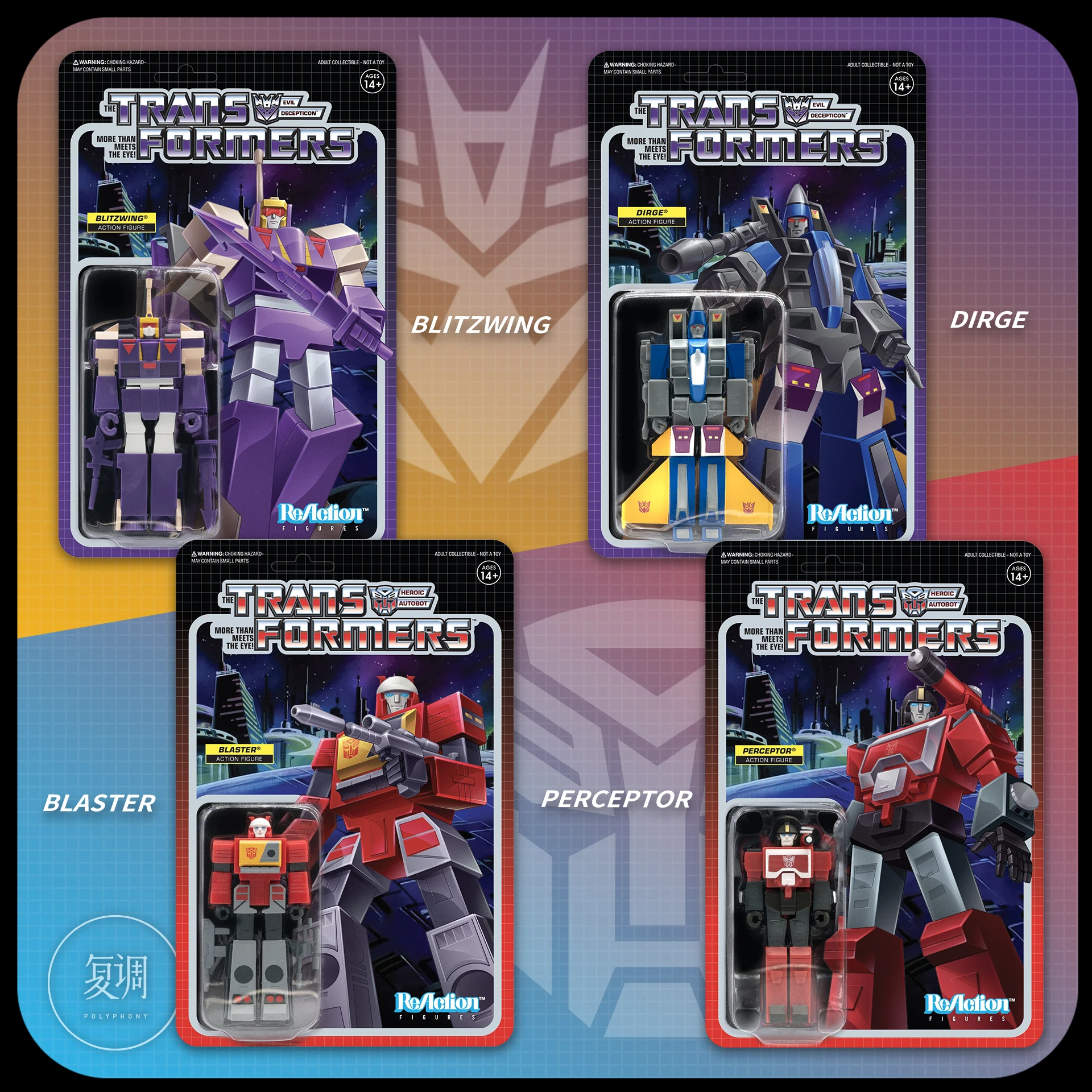 

In stock Original Super7 Series3 Dirge Perceptor Blitzwing Blaster Hang Card Action Figure Model Toys
