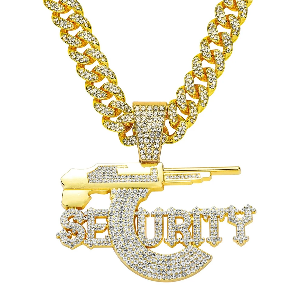 Hip Hop Sniper Gun Jewelry Letter SEURITY Pendant with 13mm Cuban Chain Men's and Women's Necklace Punk Hip Hop Accessories Gift view 6