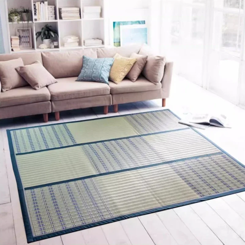 Japanese Natural Rush Grass Floor Mat Skin-Friendly Coffee Table Pad Moisture-Proof Cushioned Rug Non-Slip Living Room Carpet